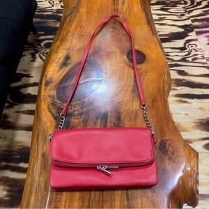 Express Red Leather Shoulder Bag with Chain Strap